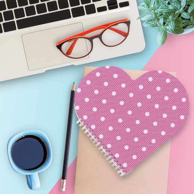 Dotty Delight Pink Spiral Notebook (A Dotty Delight Pink Spiral Notebook is on the desk.)