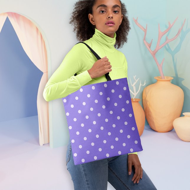 Dotty Delight Purple Tote Bag (A woman holds a Dot Delight Tote Bag.)