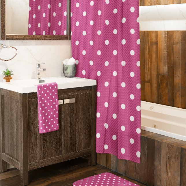 Dotty Delight Red Shower Curtain (Dotty Delight red shower curtain in the bathroom. )