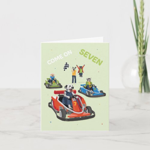 Dotty Dog Age Seven Go Karting Birthday Card