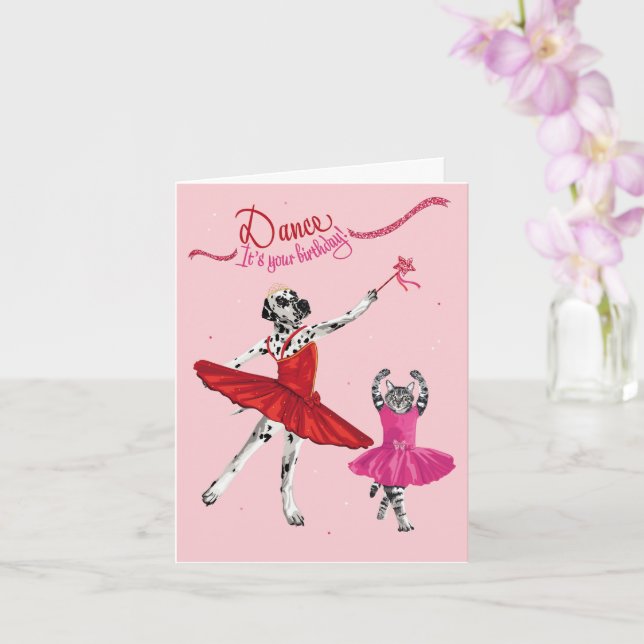 Dotty Dog and Kitty Ballerina Dance Birthday Card (Orchid)