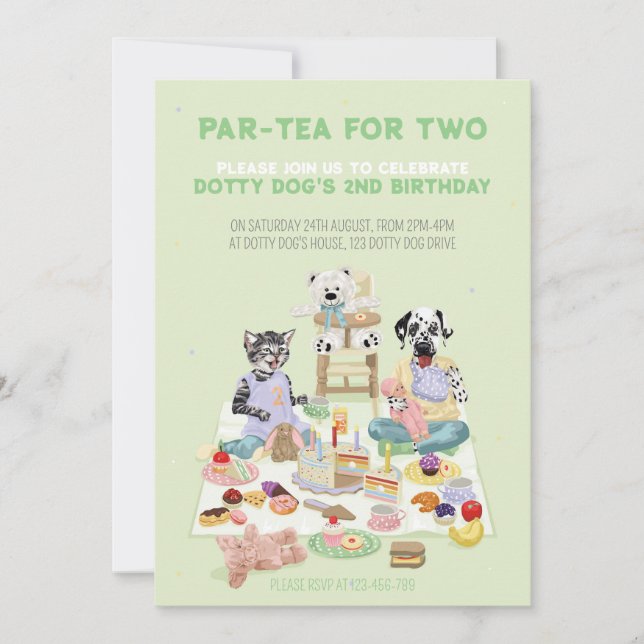 Dotty Dog Part-tea for Two 2nd Birthday Invitation (Front)