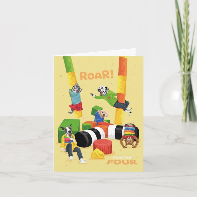 Dotty Dog Soft Play Roar You're Four Card (Front)