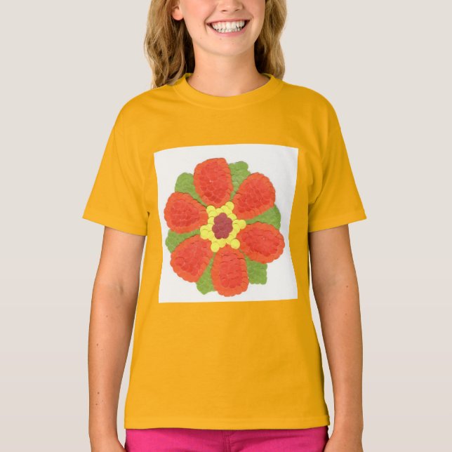 Dotty Flower Girl's Ringer T-Shirt (Front)