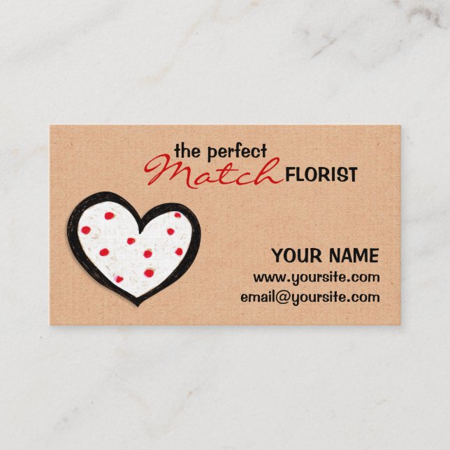 Dotty Hearts kraft Florist Business Card (Front)