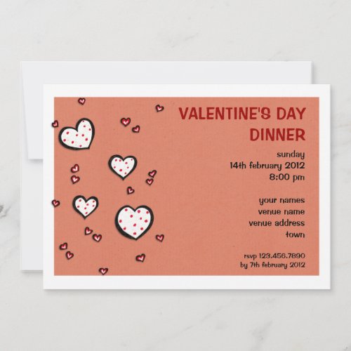 Dotty Hearts kraft red Valentines Day Dinner Holiday Card