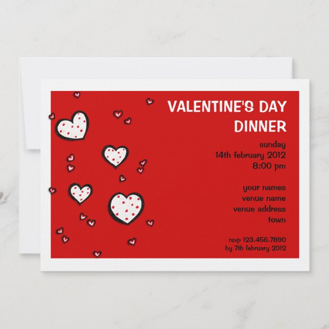 Dotty Hearts red Valentine's Day Dinner Invitation (Front)