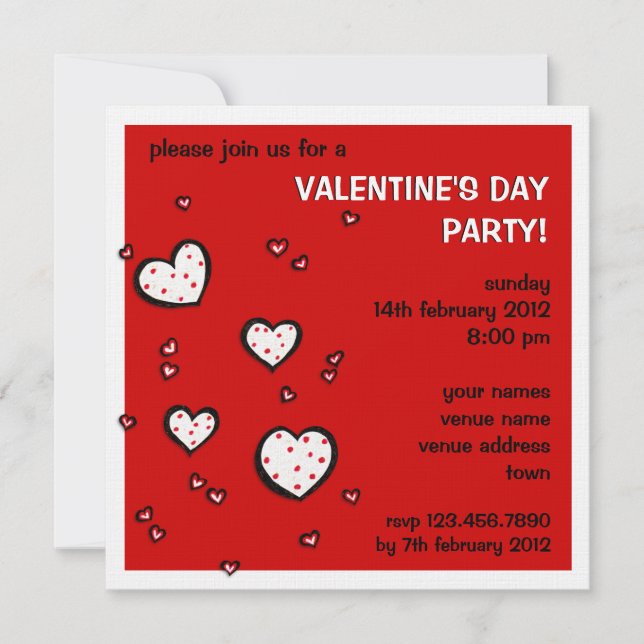 Dotty Hearts red Valentine's Day Party Invite (Front)