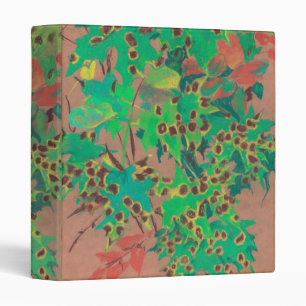 Dotty leaves, autumn floral, green, yellow & brown 3 ring binder