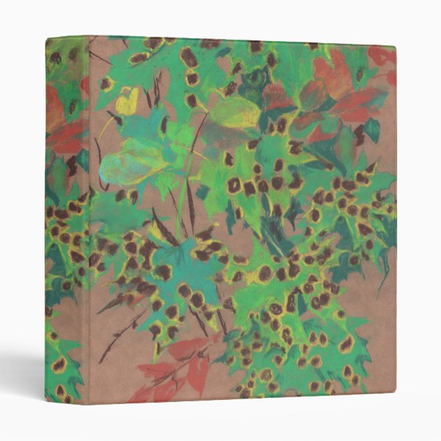 Dotty leaves, autumn floral, green, yellow & brown 3 ring binder (Front/Spine)