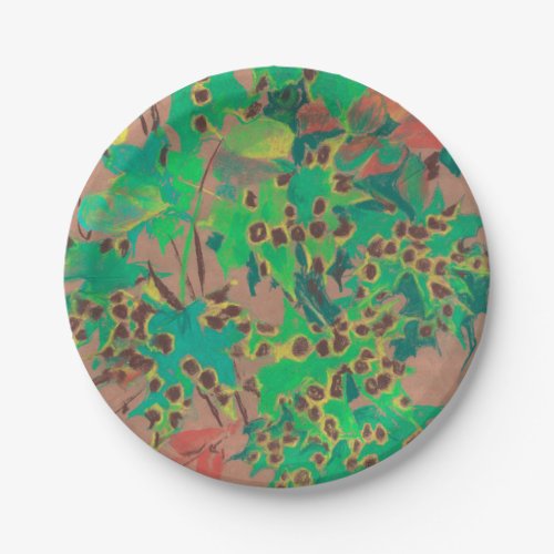 Dotty leaves autumn floral green yellow  brown paper plates