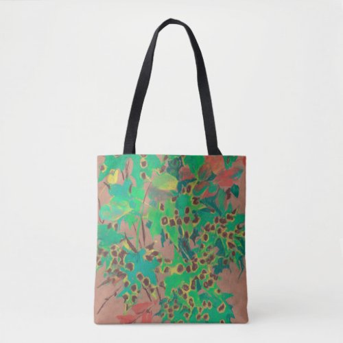 Dotty leaves autumn floral green yellow  brown tote bag