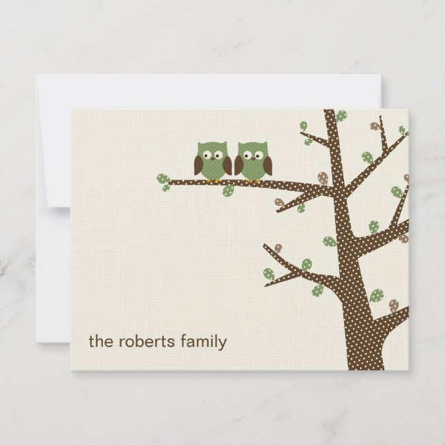 Dotty Owl Twins Thank You Cards Invitation (Front)