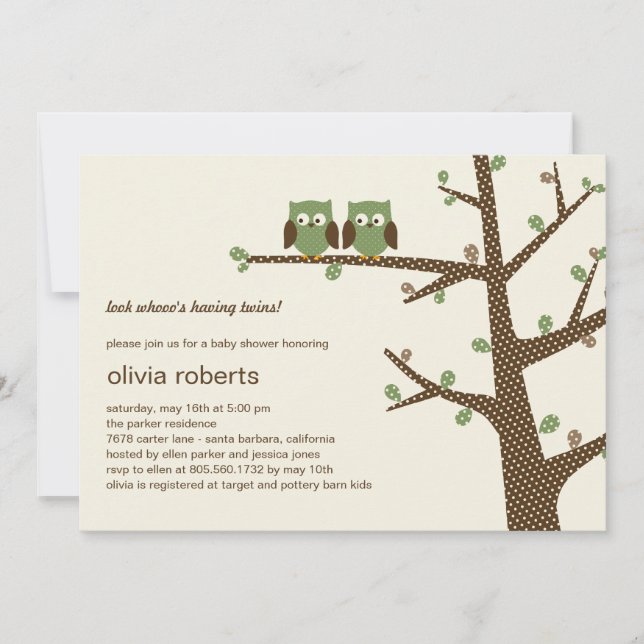 Dotty Owls Twins Baby Shower Invitation (Front)
