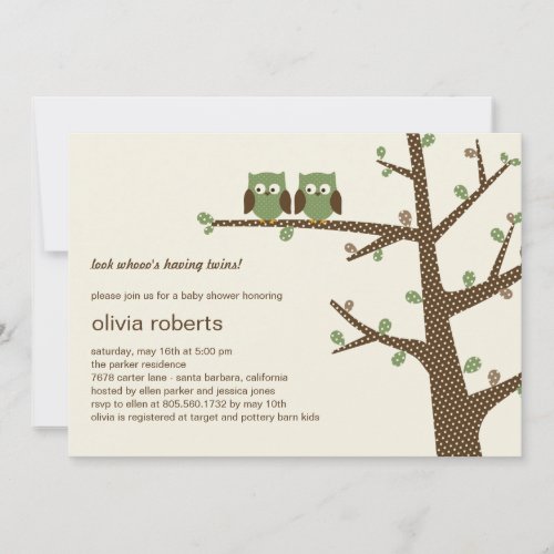 Dotty Owls Twins Baby Shower Invitation