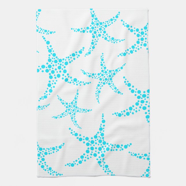 Dotty Starfish Pattern in Turquoise and White. Towel (Vertical)