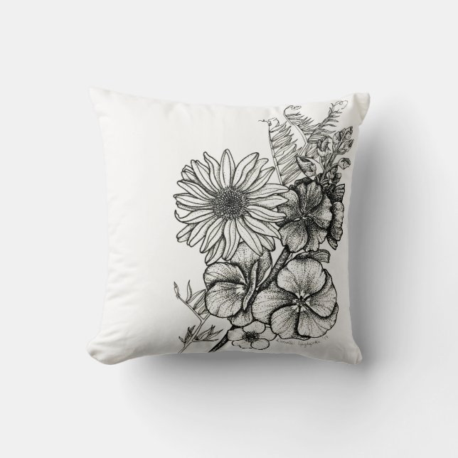 dotwork art flower pillow (Front)