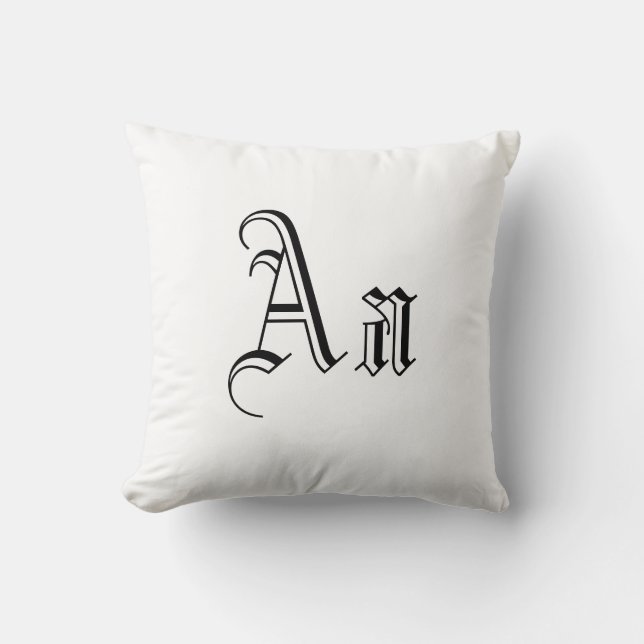 Double A Monogram in Black and White I Throw Pillow (Front)