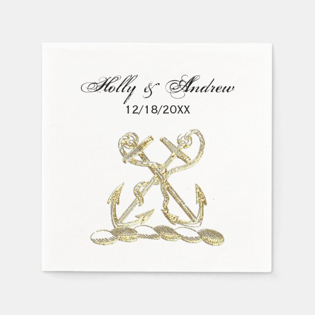 Double Anchor Heraldic Crest Emblem Faux Gold Napkins (Front)