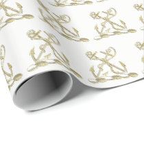 Double Anchor Heraldic Crest Emblem Faux Gold Wrapping Paper