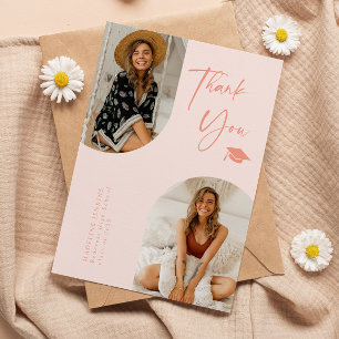 Double Arch Blush Pink Graduation Photo Thank You Card