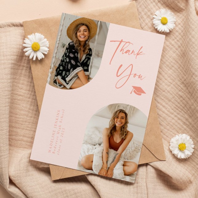 Double Arch Blush Pink Graduation Photo Thank You  Card (Creator Uploaded)