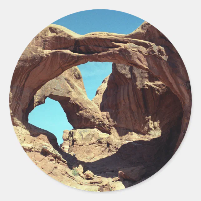 Double Arch Desert Landscape Photo Classic Round Sticker | Zazzle