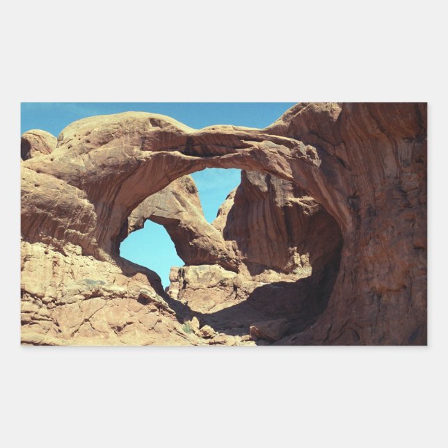 Double Arch Desert Landscape Photo Rectangular Sticker (Front)