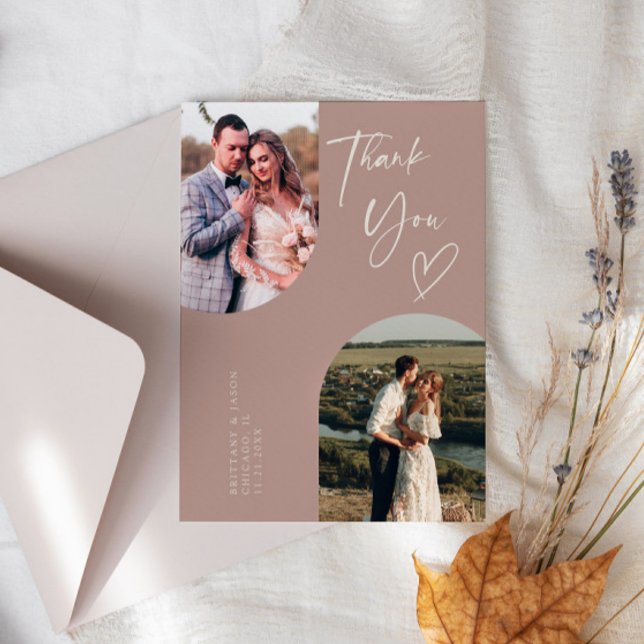 Double Arch Dusty Rose Wedding Photo Thank You Card (Creator Uploaded)