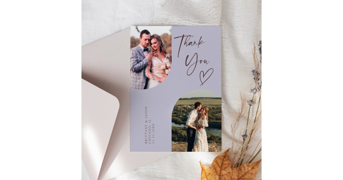 Double Arch Lilac Wedding Photo Thank You Card | Zazzle