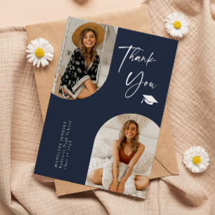 Double Arch Navy Blue Graduation Photo Thank You