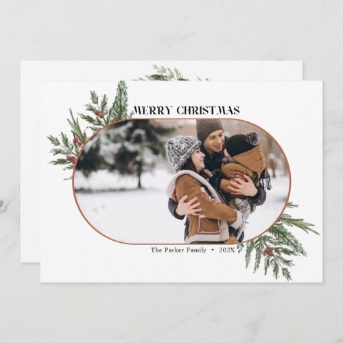 double arch photo berries and pine 1 photo holiday card