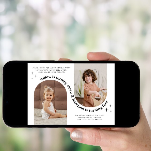 Double Arch Photo Joint Birthday Invitation (Front Digital)