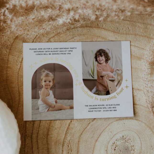 Double Arch Photo Joint Birthday Invitation Foil Invitation (Creator Uploaded)