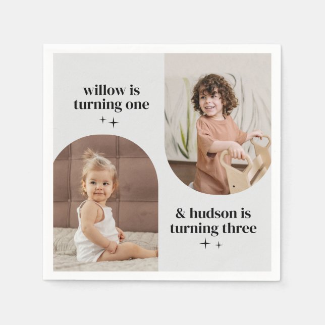 Double Arch Photo Joint Birthday Paper Napkin (Front)