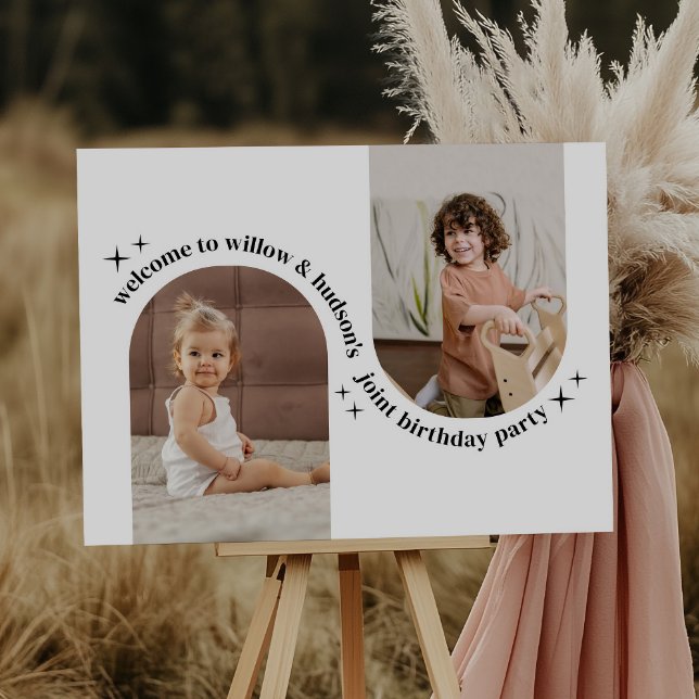 Double Arch Photo Joint Birthday Welcome Sign (Zazzle Double Arch Photo Joint Birthday Welcome Sign)