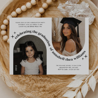 Double Arch Photo Then and Now Girl Graduation Invitation
