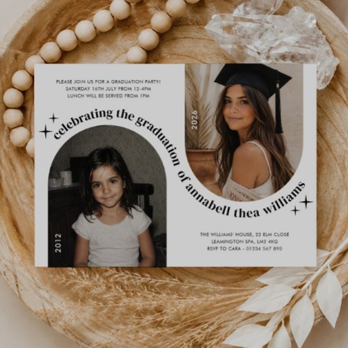 Double Arch Photo Then and Now Girl Graduation Invitation