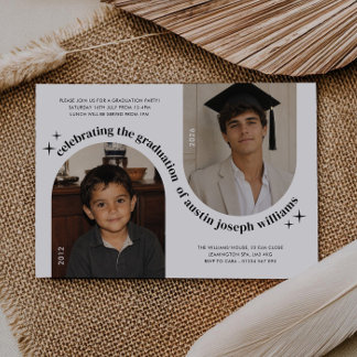 Double Arch Photo Then and Now Graduation Invitation