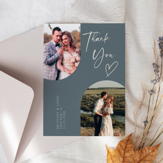 Double Arch Slate Wedding Photo Thank You Card (Creator Uploaded)