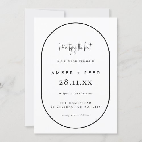 Double Arch Tying Knot Wedding Black  Whie Invitation