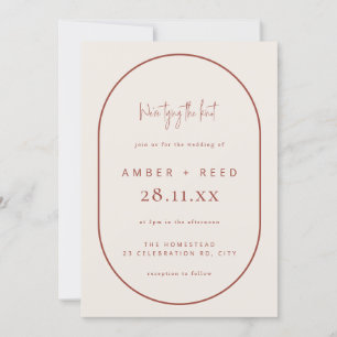 Double Arch Tying Knot Wedding Terracotta Script  Invitation