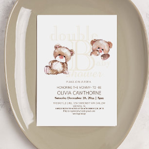  Double Baby Shower Cute Modern Bears Double Invitation