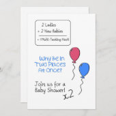 Double Baby Shower Invitation, Balloons Invitation (Front/Back)