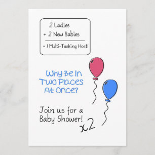Double Baby Shower Invitation, Balloons Invitation