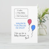 Double Baby Shower Invitation, Balloons Invitation (Standing Front)