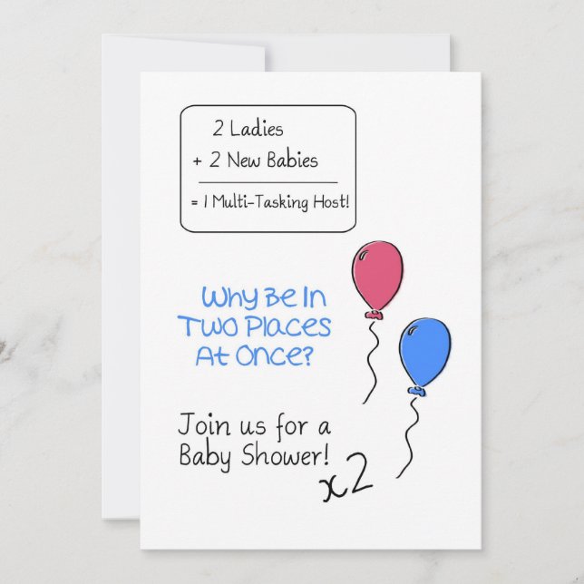 Double Baby Shower Invitation, Balloons Invitation (Front)
