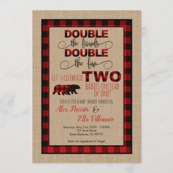 Double Baby Shower Invitation Lumberjack by Pixabelle at Zazzle