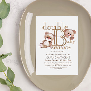  Double Baby Shower Two Bears Double  Invitation