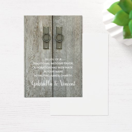 Customizable Double Barn Doors Country Wedding Charity Favor Business Cards